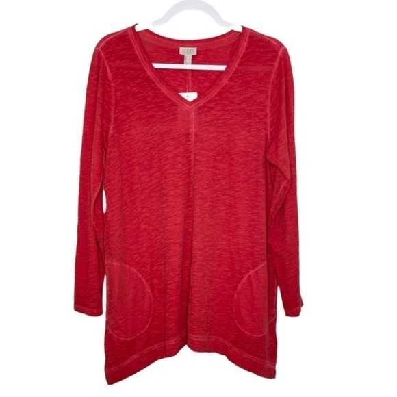 𝅺Logo by Lori Goldstein Distressed Cotton Slub Top Red NWT - Picture 1 of 9